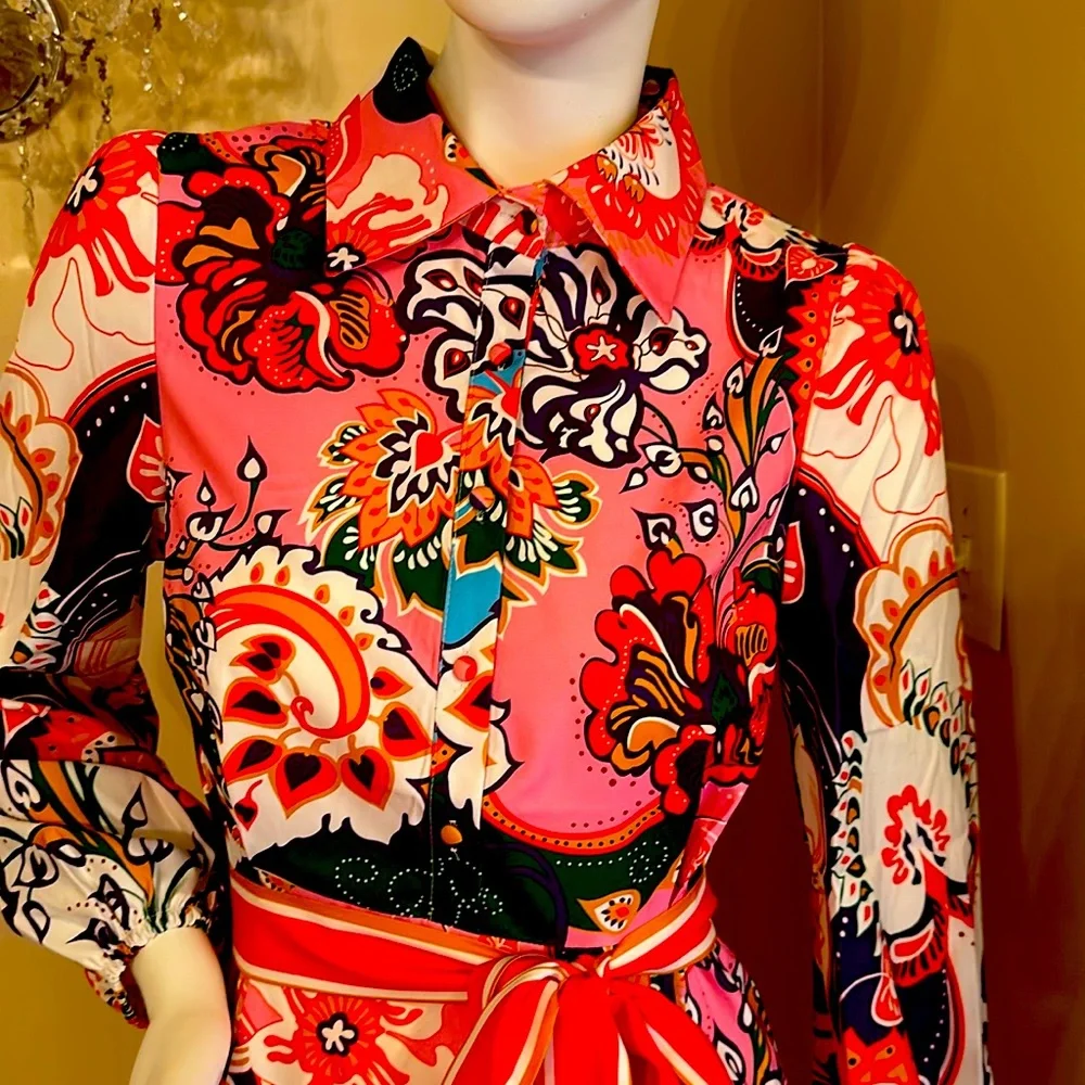 Dalia MacPhee Floral Shirtdress Shirt Style A-Line Dress Size S - Picture 10 of 14